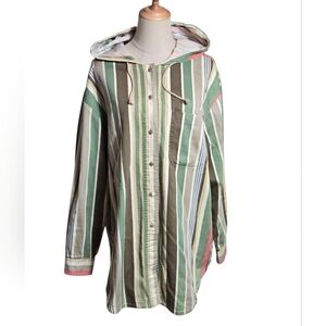 Stefano International Vintage Green And Brown Striped Hooded Shirt